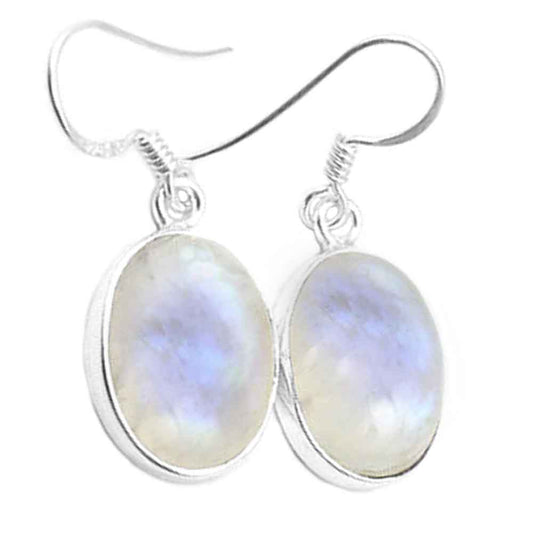 Rainbow moonstone sterling silver drop earrings