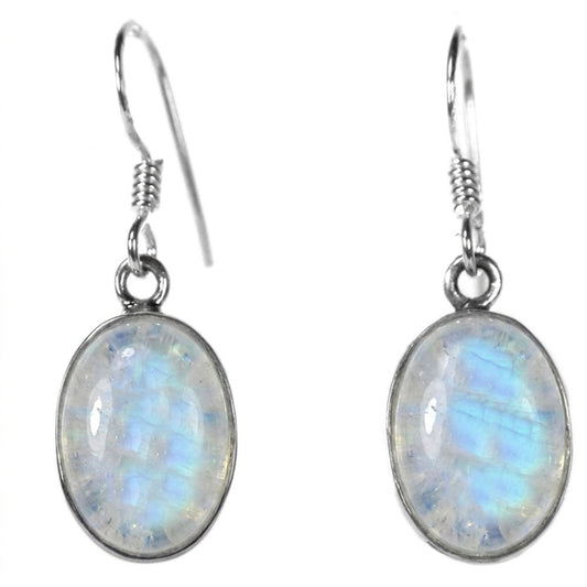 Boucles d’oreilles pendantes pierre de lune arc-en-ciel en argent massif 925