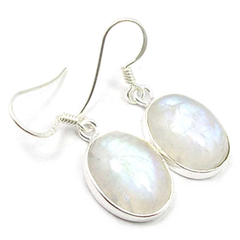 Rainbow moonstone sterling silver drop earrings