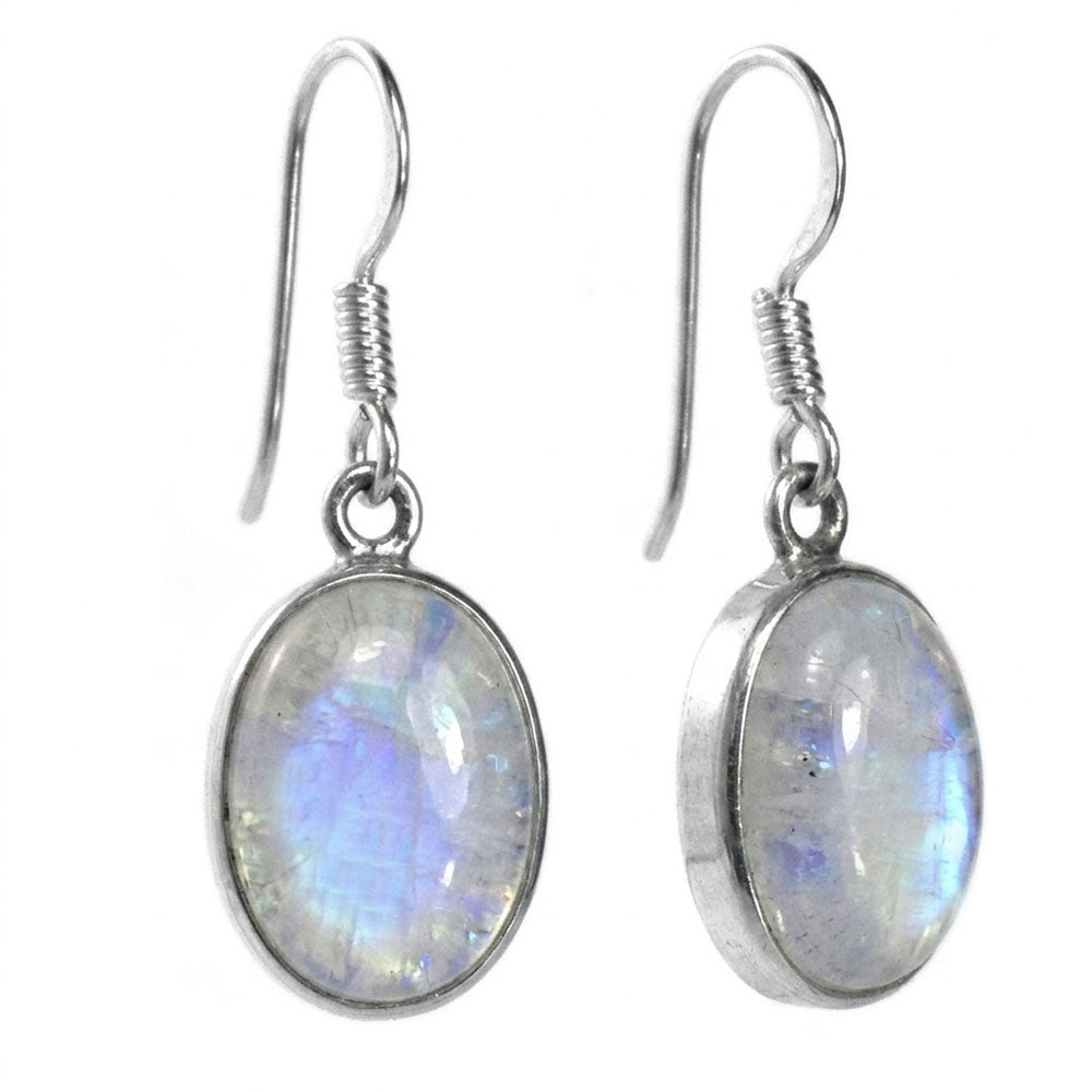 Boucles d’oreilles pendantes pierre de lune arc-en-ciel en argent massif 925