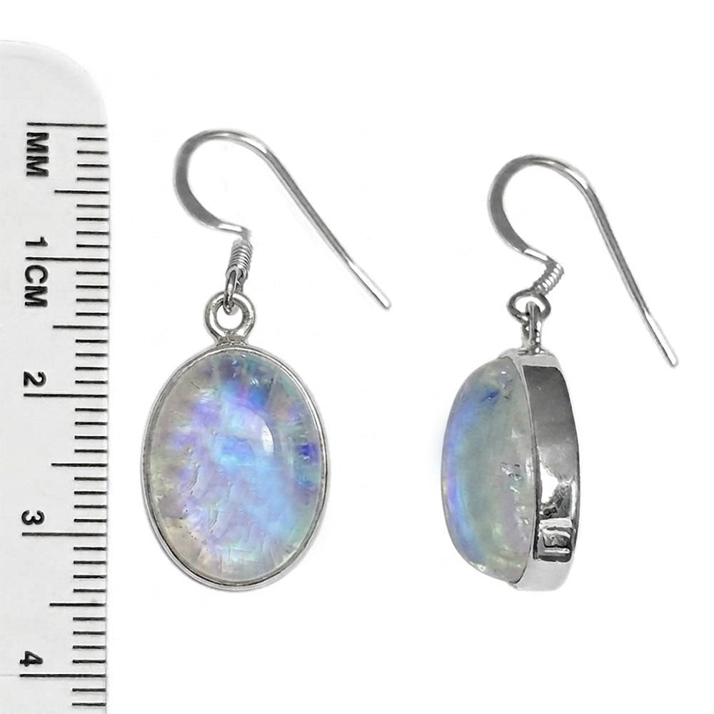 Boucles d’oreilles pendantes pierre de lune arc-en-ciel en argent massif 925
