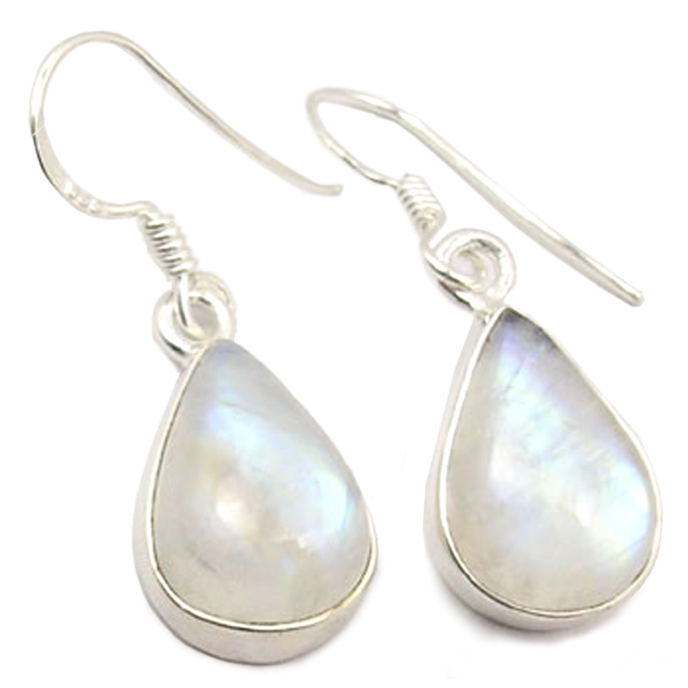 Rainbow moonstone sterling silver drop earrings