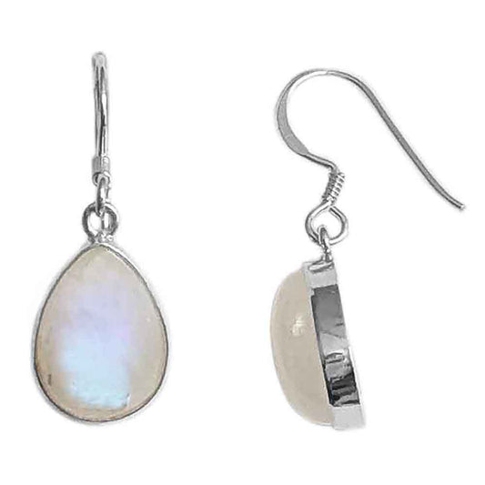 Boucles d’oreilles pendantes pierre de lune arc-en-ciel en argent massif 925