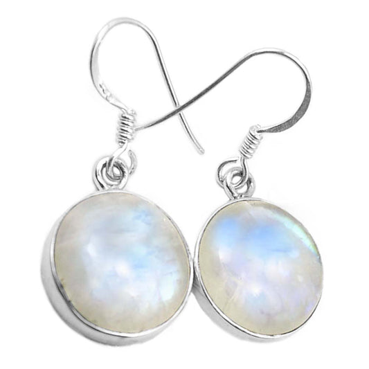 Rainbow moonstone sterling silver drop earrings