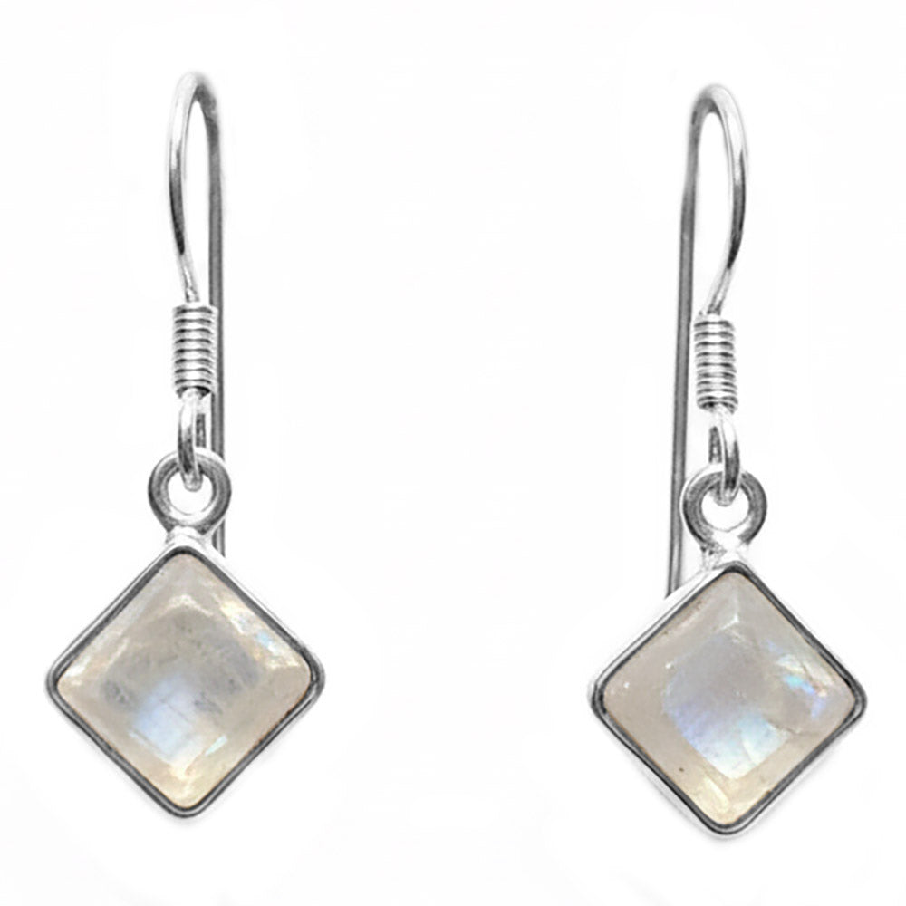 Boucles d’oreilles pierre de lune arc-en-ciel en argent massif 925