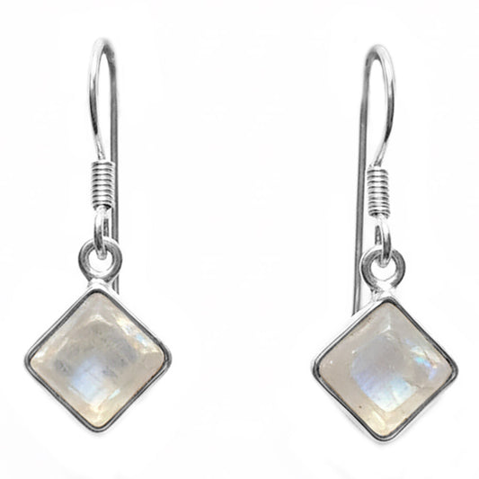 Boucles d’oreilles pierre de lune arc-en-ciel en argent massif 925