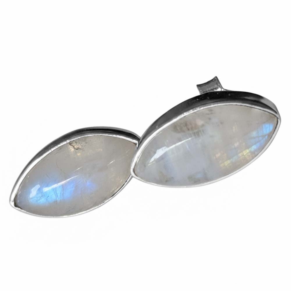 Clous d’oreilles pierre de lune arc-en-ciel en argent massif 925