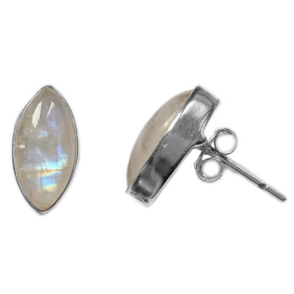 Clous d’oreilles pierre de lune arc-en-ciel en argent massif 925
