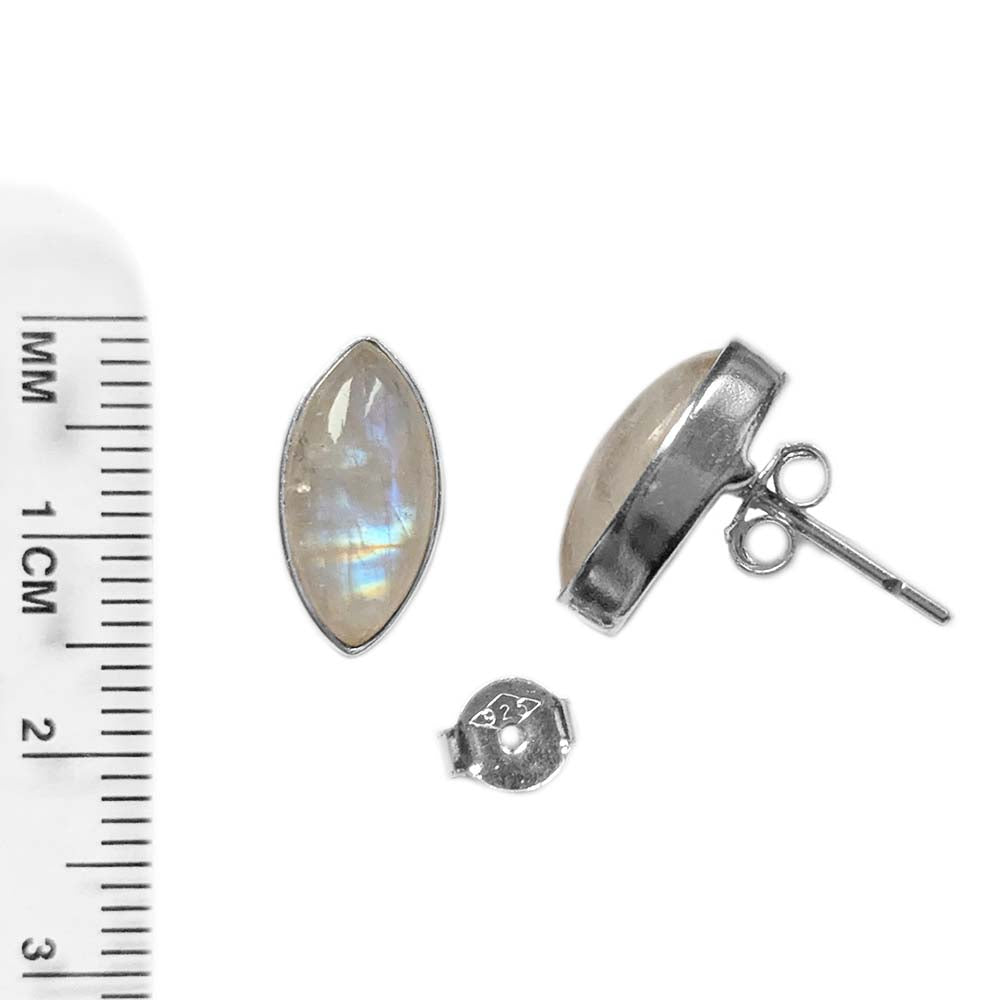 Clous d’oreilles pierre de lune arc-en-ciel en argent massif 925
