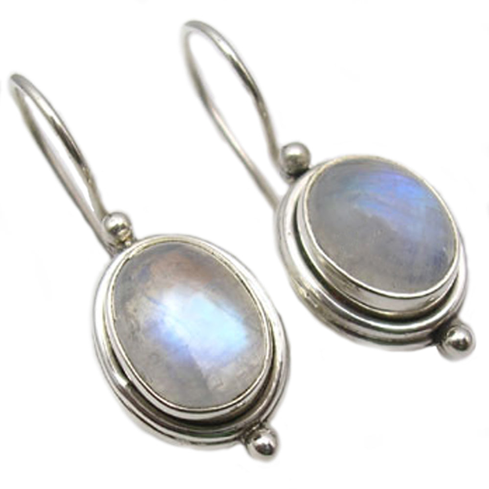 Boucles d’oreilles pierre de lune arc-en-ciel en argent massif 925