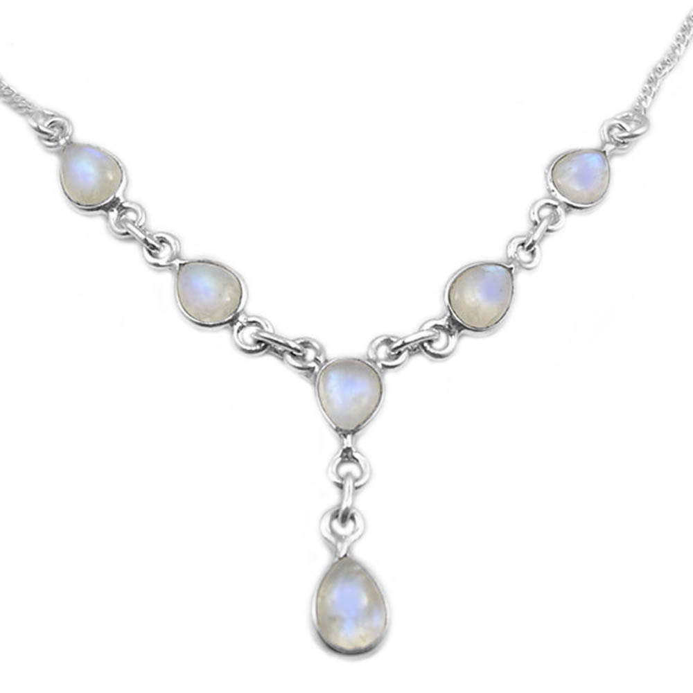 Collier pierre de lune arc-en-ciel en argent massif 925
