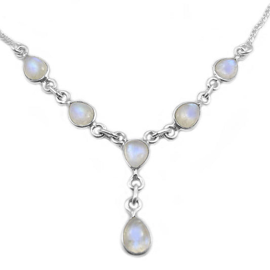 Rainbow moonstone sterling silver necklace