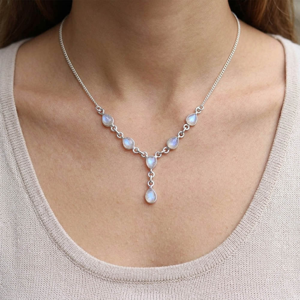 Collier pierre de lune arc-en-ciel en argent massif 925