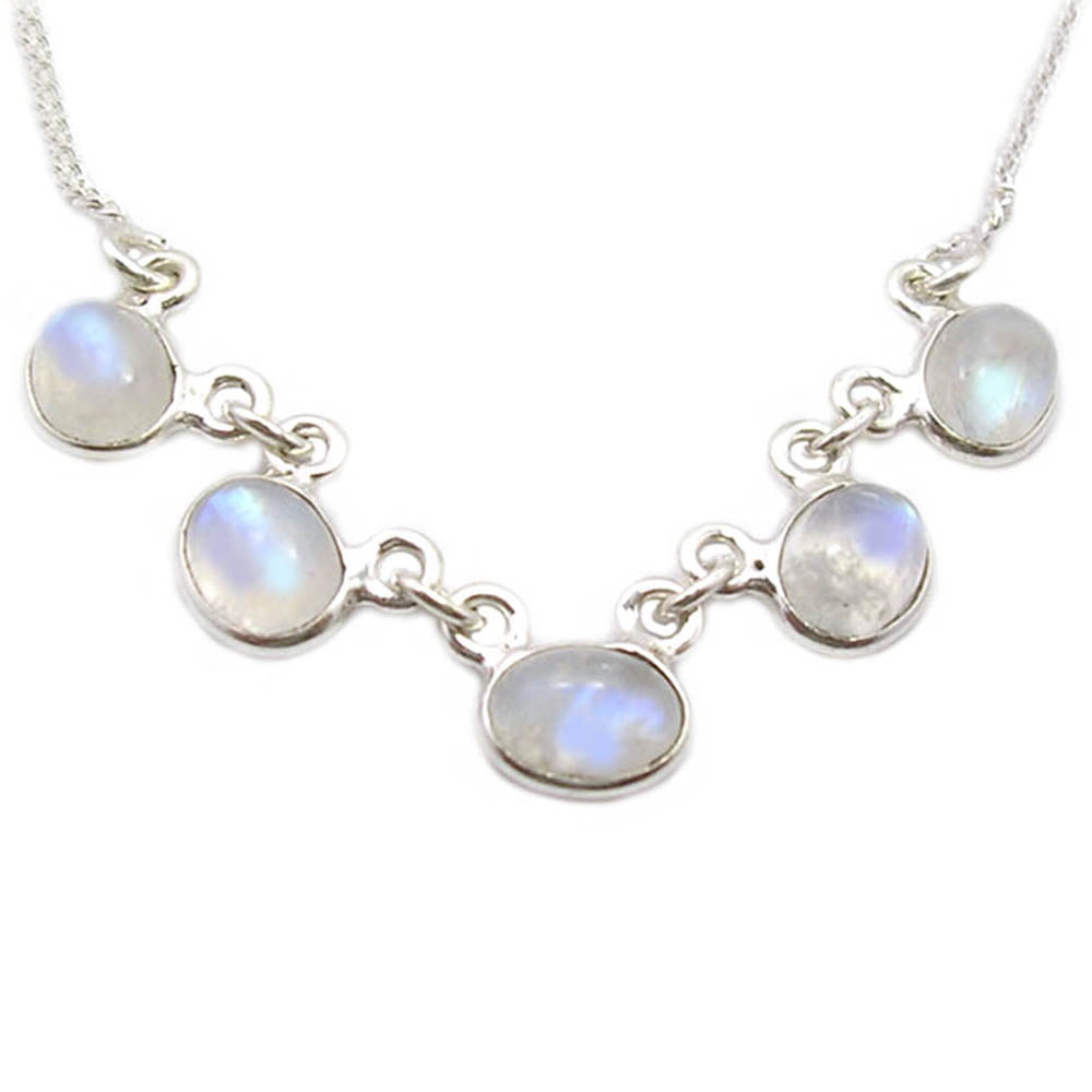 Collier pierre de lune arc-en-ciel en argent massif 925