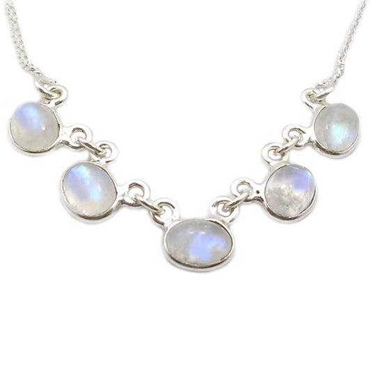 Collier pierre de lune arc-en-ciel en argent massif 925