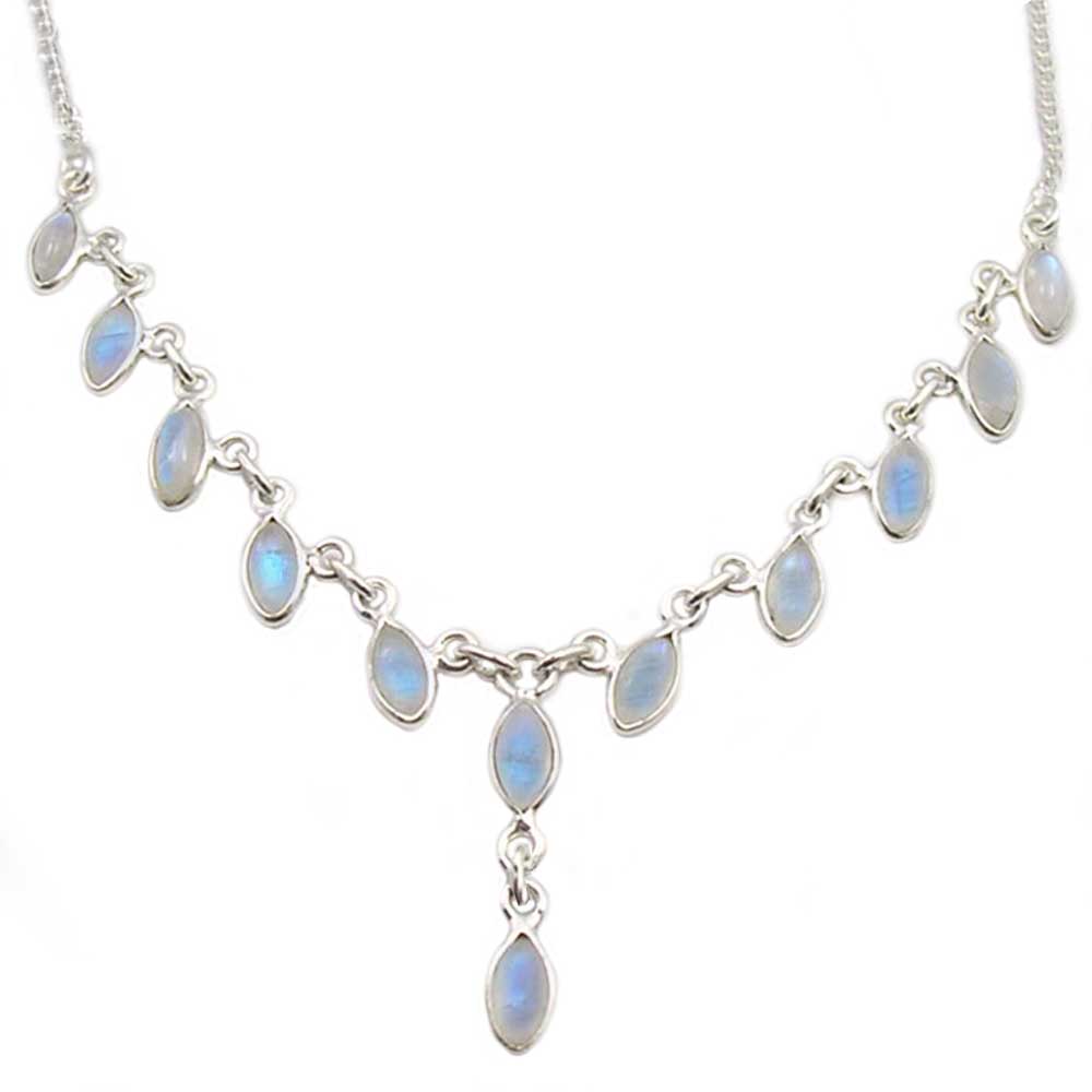 Collier pierre de lune arc-en-ciel en argent massif 925