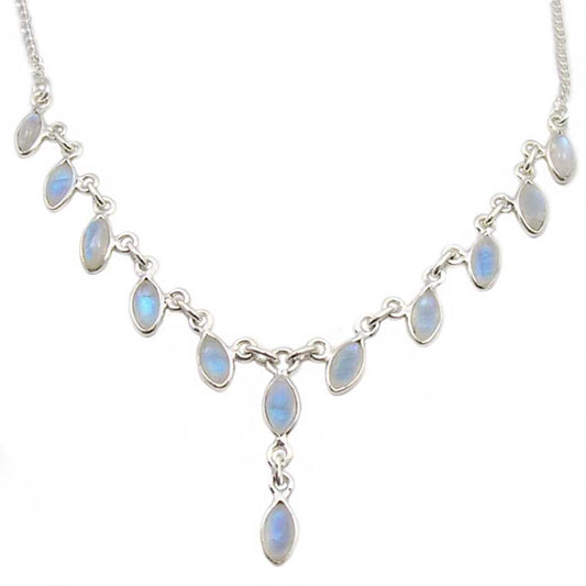 Collier pierre de lune arc-en-ciel en argent massif 925