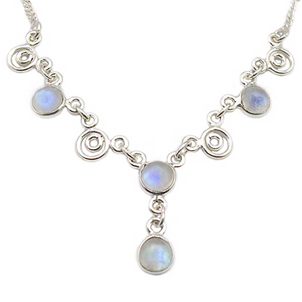 Collier pierre de lune arc-en-ciel en argent massif 925