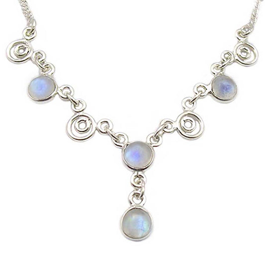 Collier pierre de lune arc-en-ciel en argent massif 925