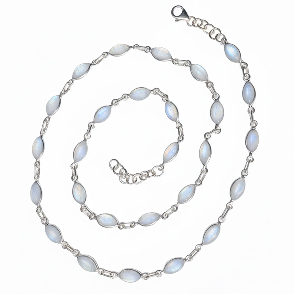 Collier pierre de lune arc-en-ciel en argent massif 925