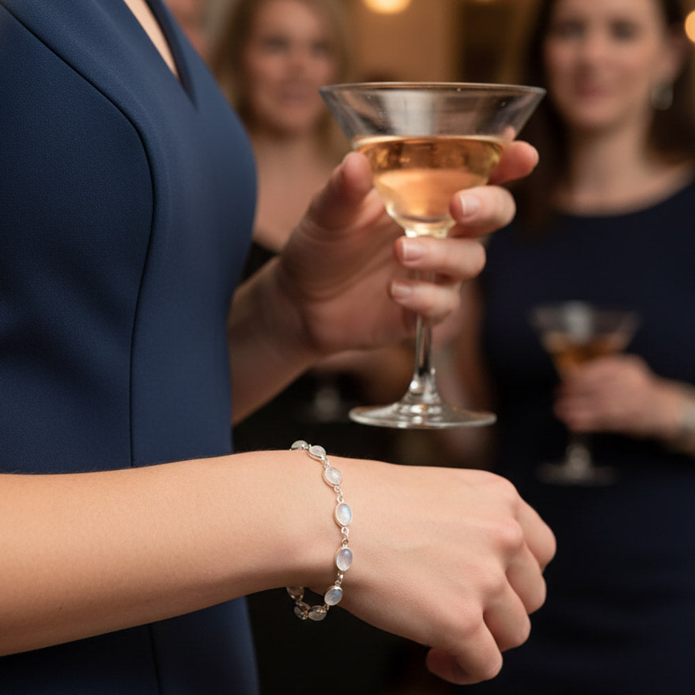 Bracelet pierre de lune arc-en-ciel en argent massif 925