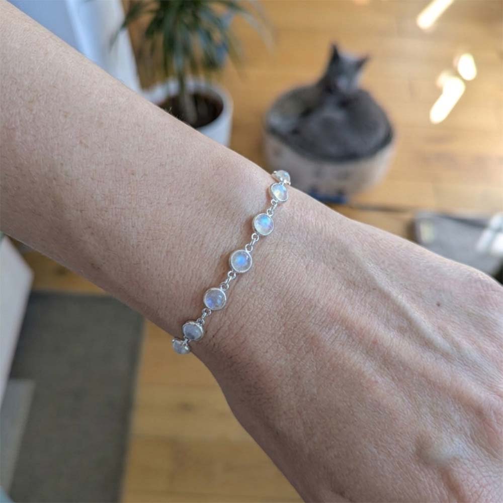 Rainbow moonstone sterling silver bracelet