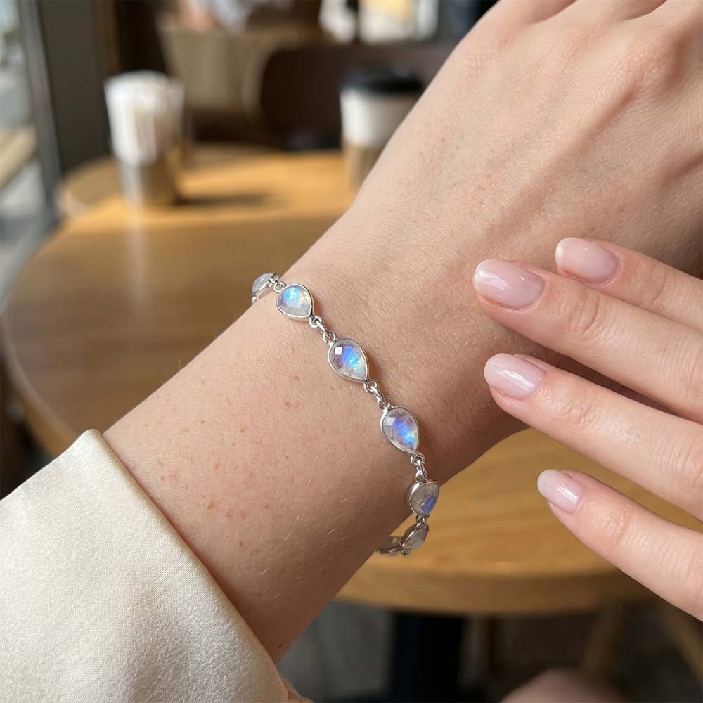 Bracelet pierre de lune arc-en-ciel en argent massif 925
